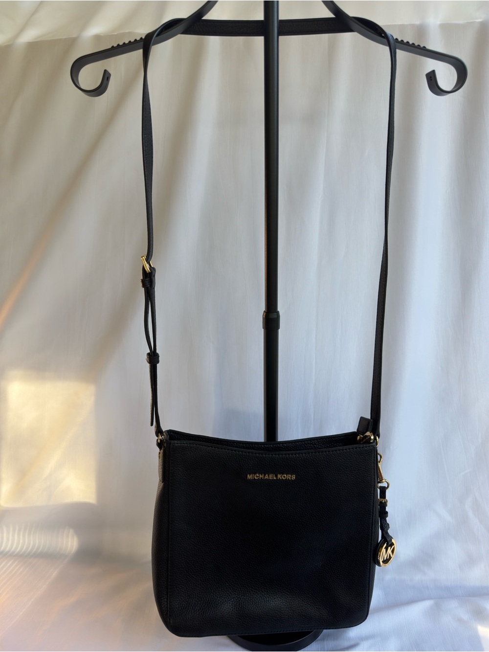 Michael Kors Black Pebbled Leather Crossbody with Gold Logo Charm - Picture 4 of 4
